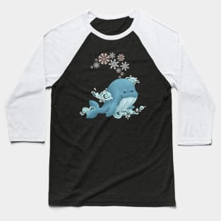 Big Blue Whale Breathe Snowflakes Baseball T-Shirt